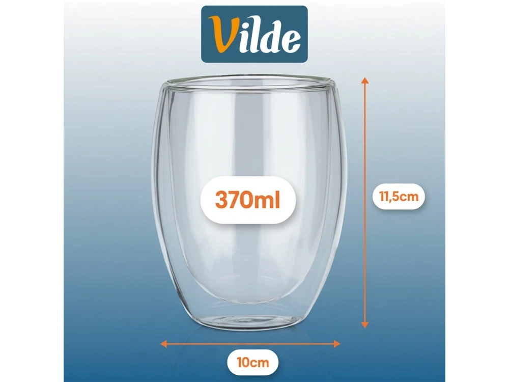 Vilde Premium Double Walled Glass, Cappuccino / Latte Macchiato Cups set of 2 370ml made of Double Borosilicate Glass