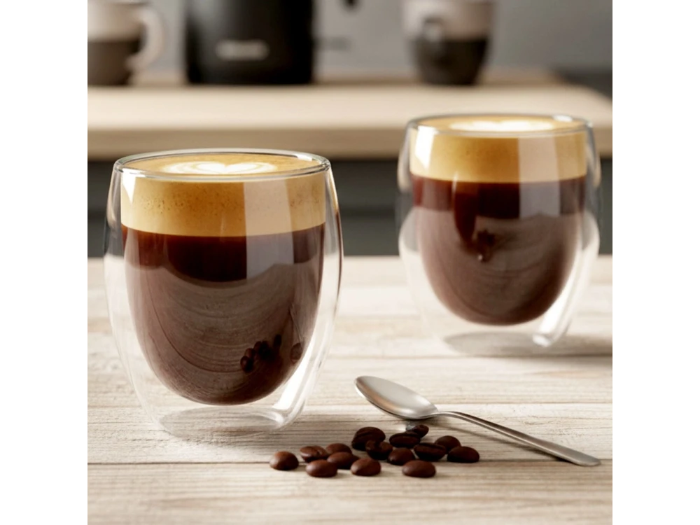 Vilde Premium Double Walled Glass, Cappuccino / Latte Macchiato Cups set of 2 370ml made of Double Borosilicate Glass