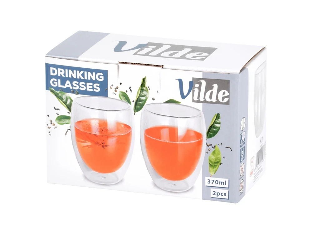 Vilde Premium Double Walled Glass, Cappuccino / Latte Macchiato Cups set of 2 370ml made of Double Borosilicate Glass