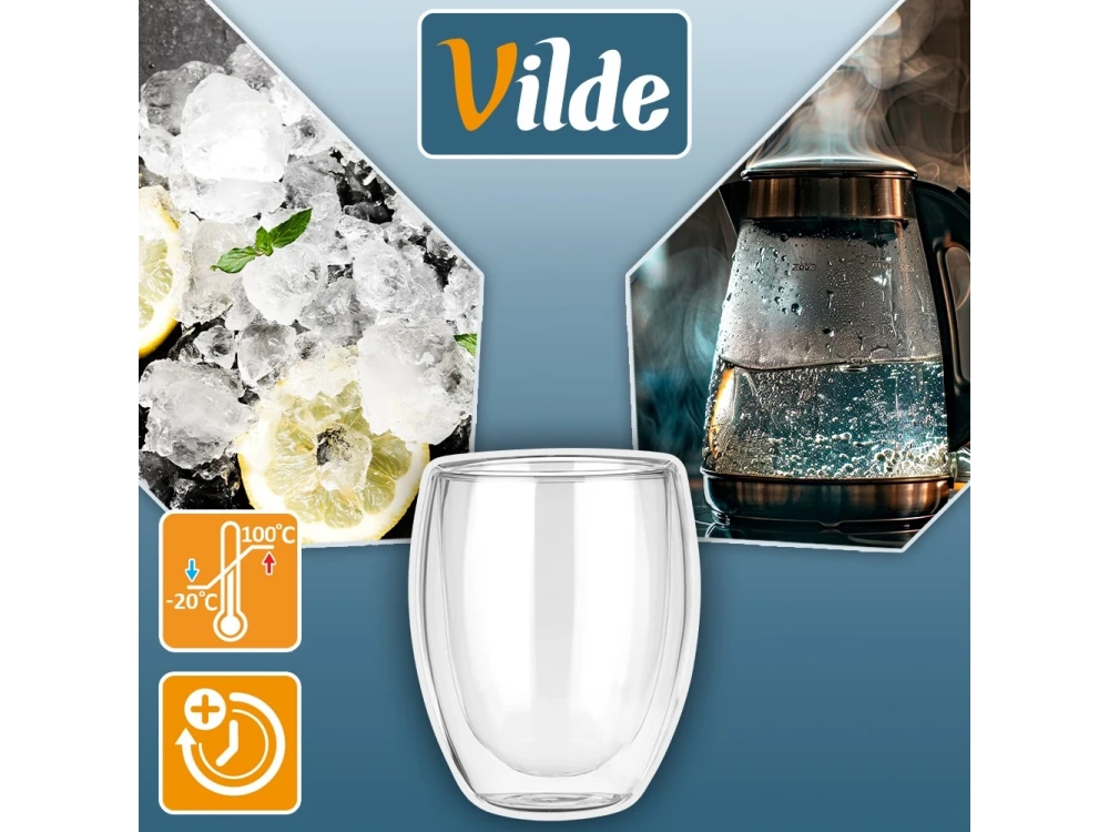 Vilde Premium Double Walled Glass, Cappuccino / Latte Macchiato Cups set of 2 370ml made of Double Borosilicate Glass