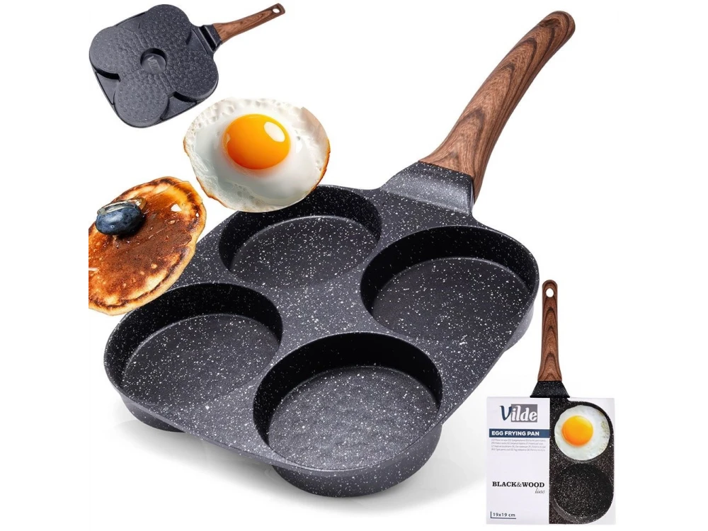 Vilde Premium Four-Cup Egg Pan Granite, Αντικολλητικό Τηγάνι 4 Θέσεων από Αλουμίνιο με Επίστρωση από Γρανίτη, 19cm