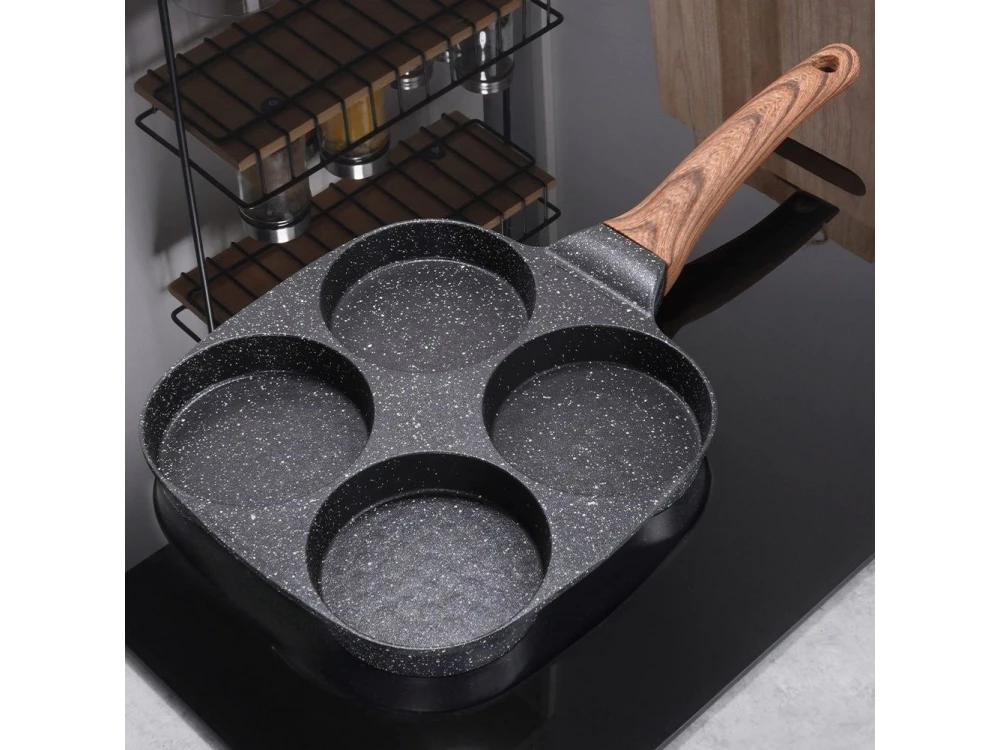 Vilde Premium Four-Cup Egg Pan Granite, Αντικολλητικό Τηγάνι 4 Θέσεων από Αλουμίνιο με Επίστρωση από Γρανίτη, 19cm