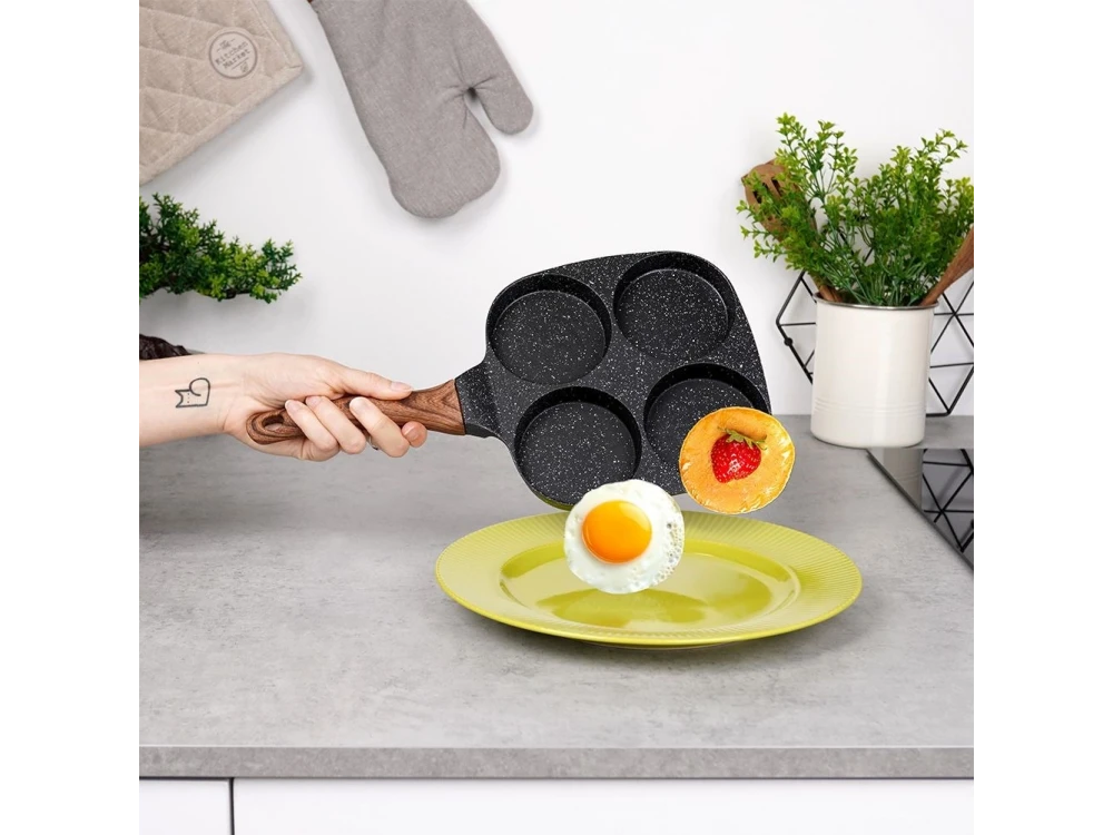 Vilde Premium Four-Cup Egg Pan Granite, Αντικολλητικό Τηγάνι 4 Θέσεων από Αλουμίνιο με Επίστρωση από Γρανίτη, 19cm