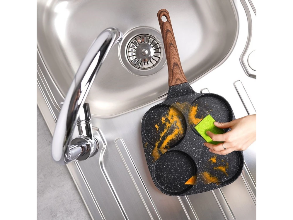 Vilde Premium Four-Cup Egg Pan Granite, Αντικολλητικό Τηγάνι 4 Θέσεων από Αλουμίνιο με Επίστρωση από Γρανίτη, 19cm