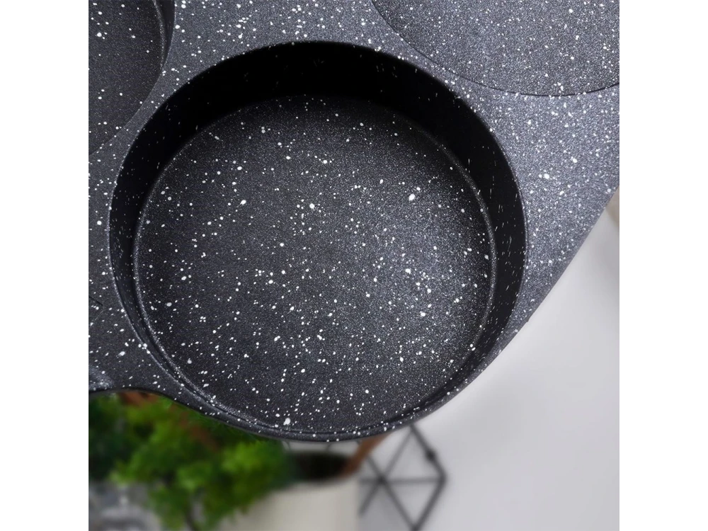 Vilde Premium Four-Cup Egg Pan Granite, Αντικολλητικό Τηγάνι 4 Θέσεων από Αλουμίνιο με Επίστρωση από Γρανίτη, 19cm