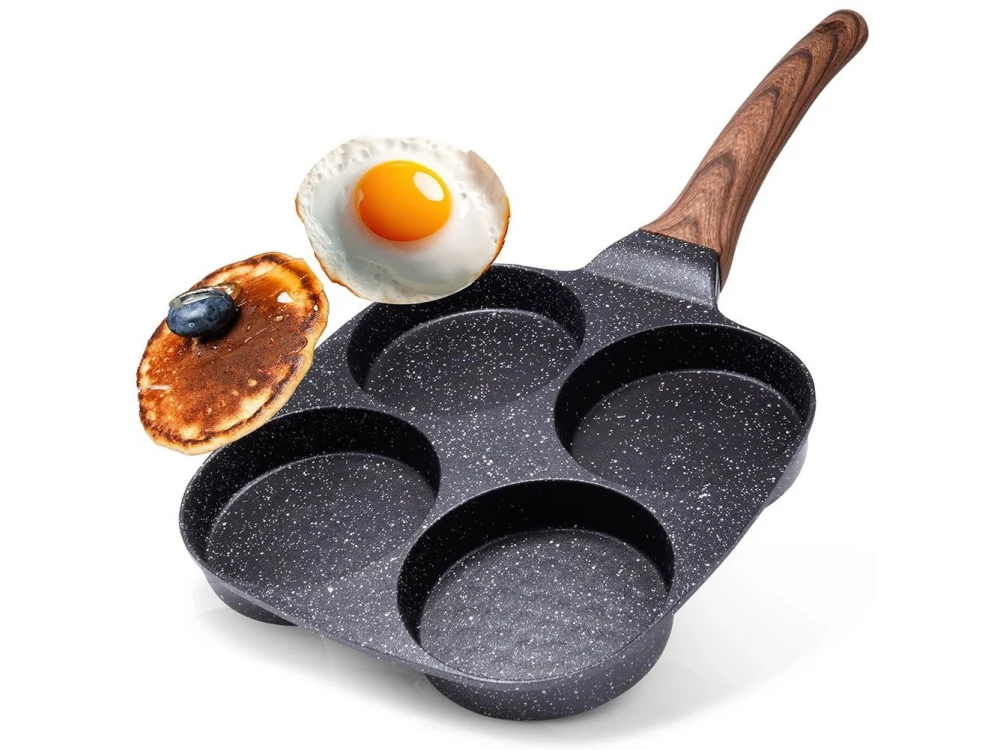 Vilde Premium Four-Cup Egg Pan Granite, Αντικολλητικό Τηγάνι 4 Θέσεων από Αλουμίνιο με Επίστρωση από Γρανίτη, 19cm