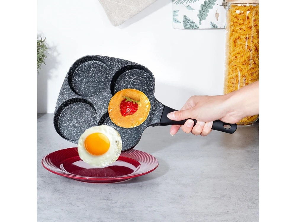 Vilde Premium Four-Cup Egg Pan Granite, 4-Cup Aluminum Non-Stick Pan with Granite Coating, 19cm