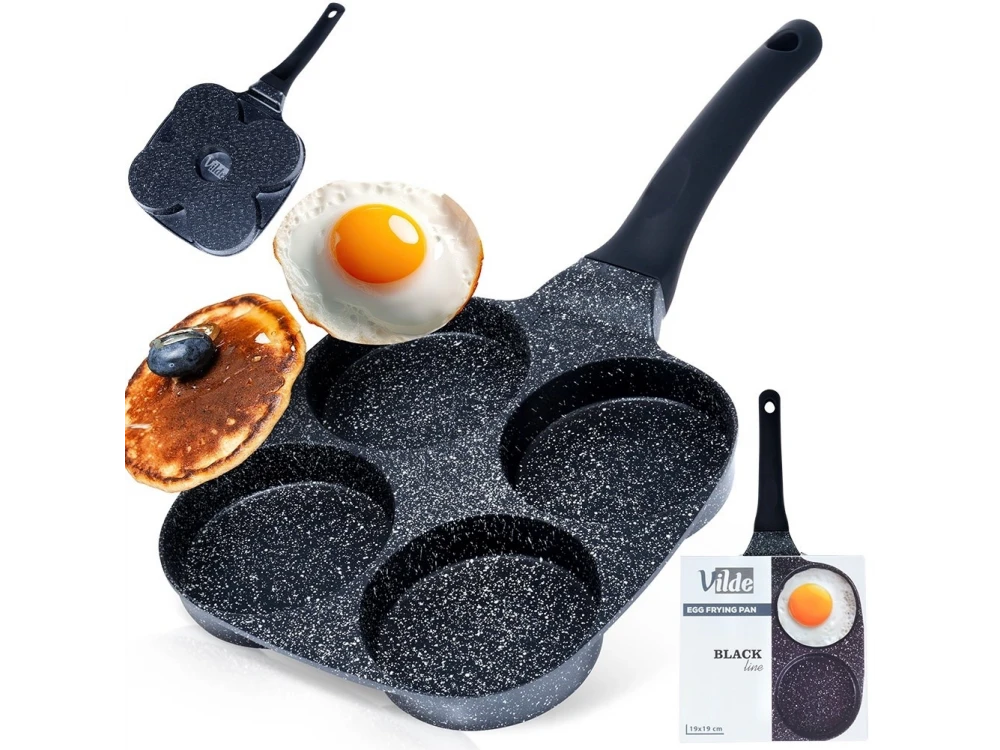 Vilde Premium Four-Cup Egg Pan Granite, 4-Cup Aluminum Non-Stick Pan with Granite Coating, 19cm