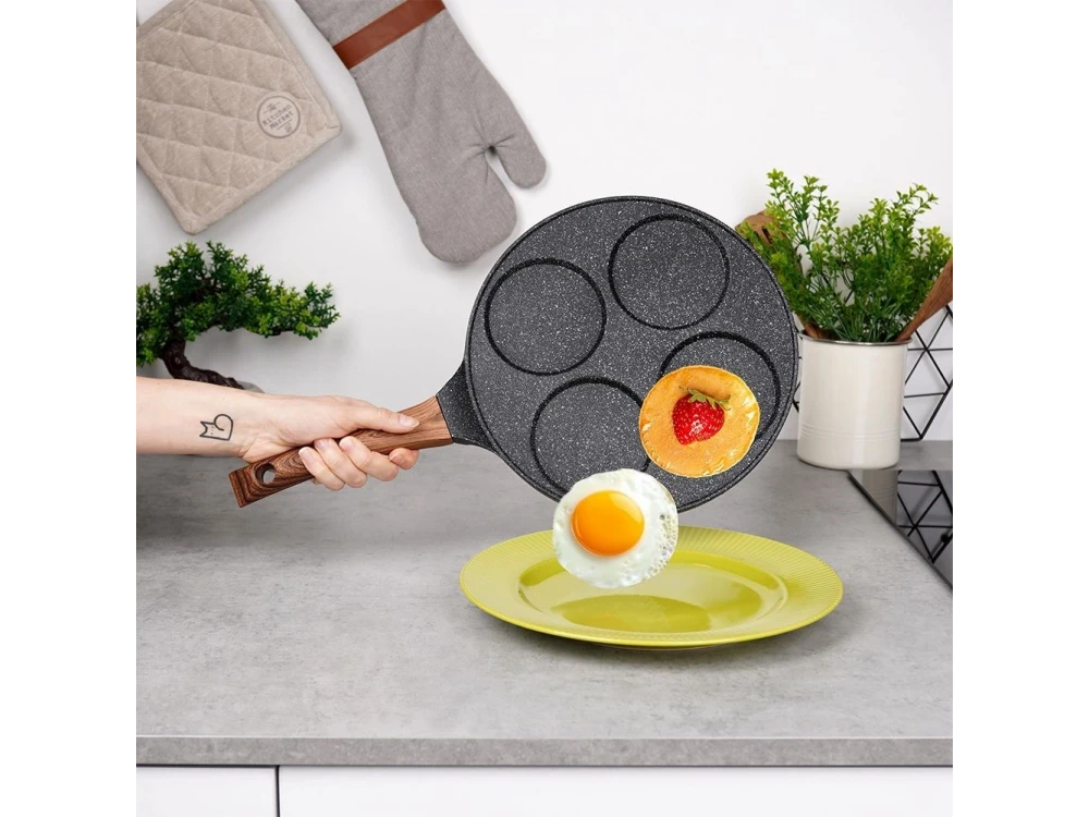 Vilde Premium Four-Cup Egg Pan Granite, Αντικολλητικό Τηγάνι 4 Θέσεων από Αλουμίνιο με Επίστρωση από Γρανίτη, 26cm