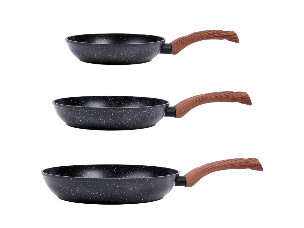 Vilde Premium Frying Pan Set Granite, Set of 3 Non-Stick Aluminum Frying Pans with Granite Coating 20 / 24 / 28cm