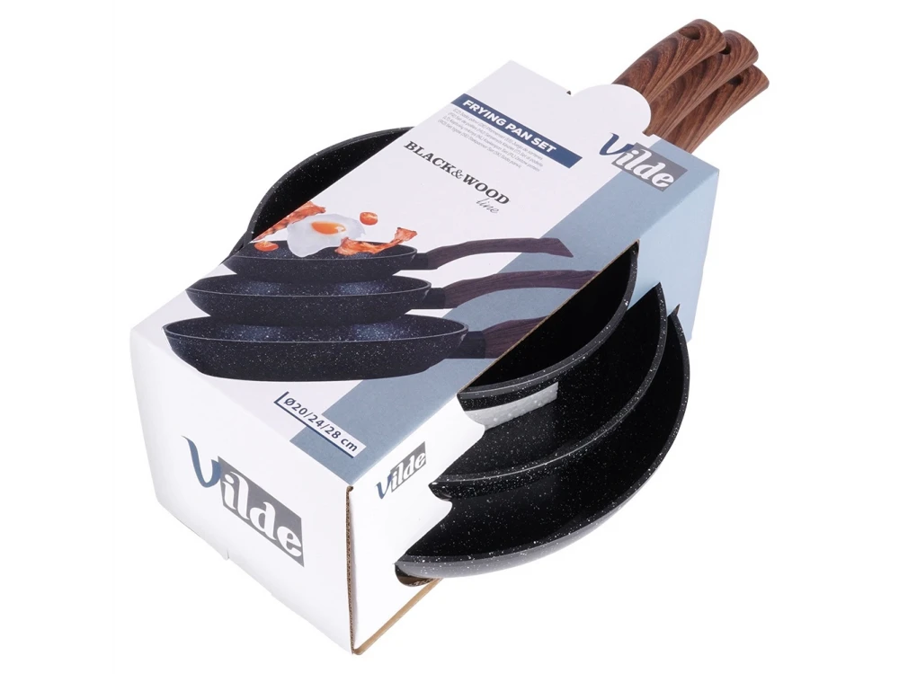 Vilde Premium Frying Pan Set Granite, Set of 3 Non-Stick Aluminum Frying Pans with Granite Coating 20 / 24 / 28cm
