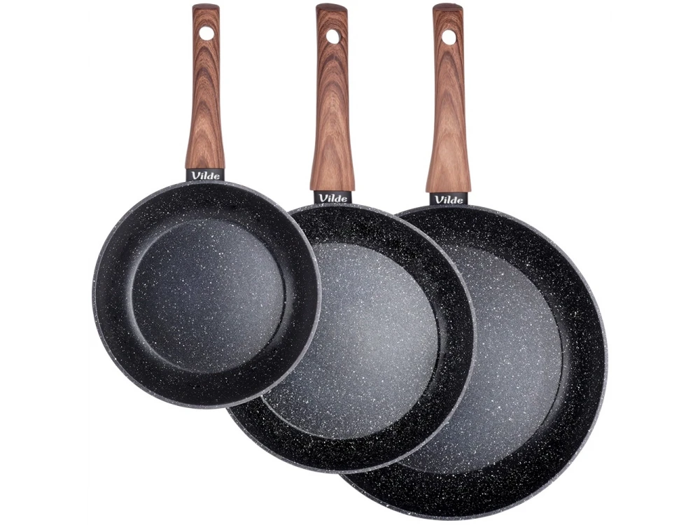 Vilde Premium Frying Pan Set Granite, Set of 3 Non-Stick Aluminum Frying Pans with Granite Coating 20 / 24 / 28cm
