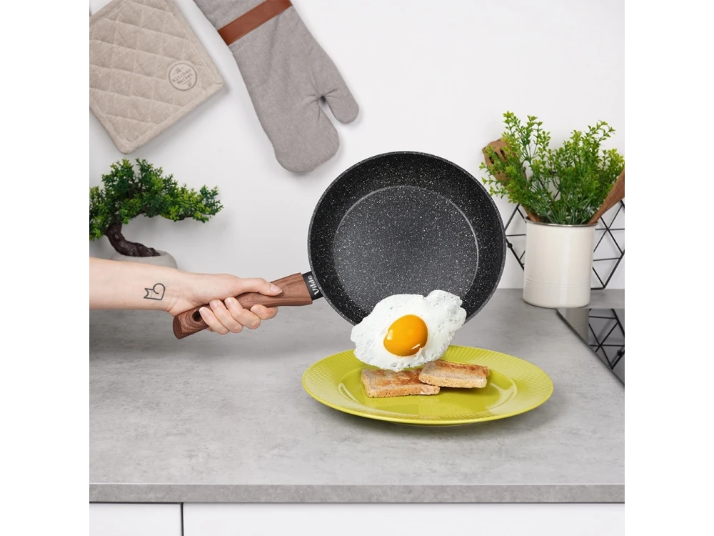Vilde Premium Frying Pan Set Granite, Set of 3 Non-Stick Aluminum Frying Pans with Granite Coating 20 / 24 / 28cm