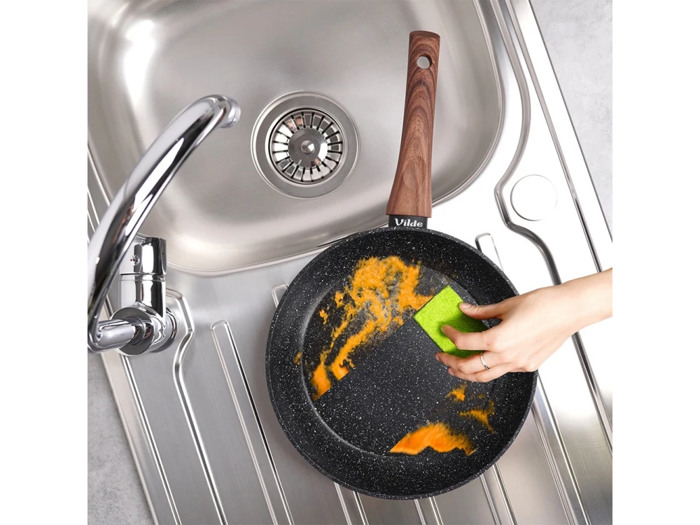 Vilde Premium Frying Pan Set Granite, Set of 3 Non-Stick Aluminum Frying Pans with Granite Coating 20 / 24 / 28cm