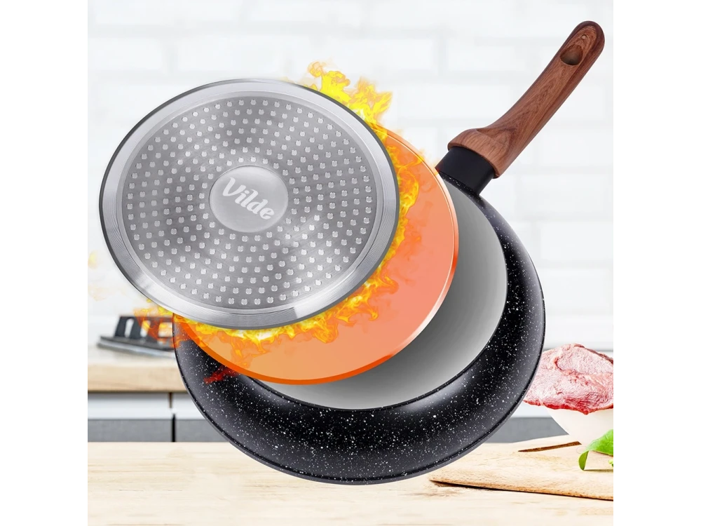 Vilde Premium Frying Pan Set Granite, Set of 3 Non-Stick Aluminum Frying Pans with Granite Coating 20 / 24 / 28cm