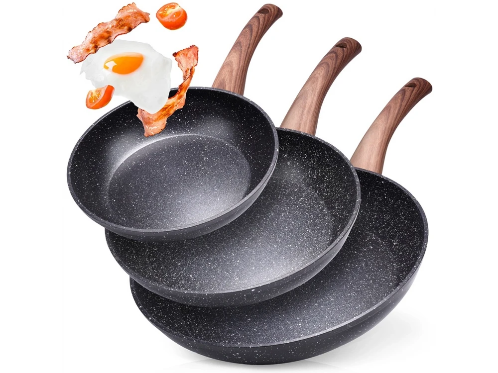 Vilde Premium Frying Pan Set Granite, Set of 3 Non-Stick Aluminum Frying Pans with Granite Coating 20 / 24 / 28cm
