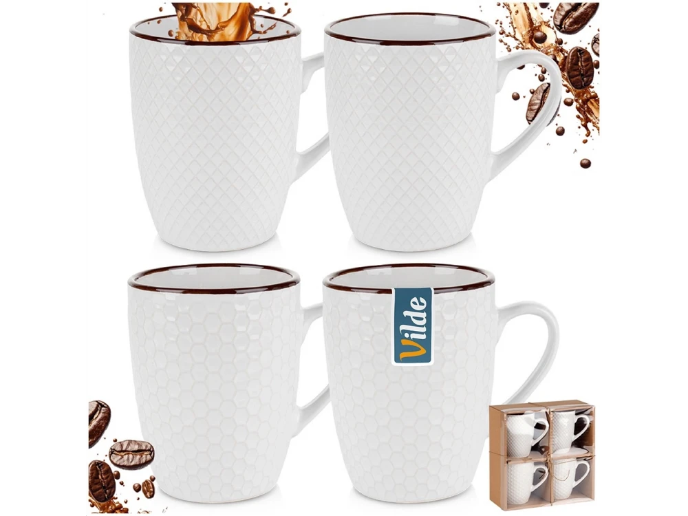 Vilde Premium Mugs Ceramic, Ceramic Mugs set of 4pcs 400ml, White