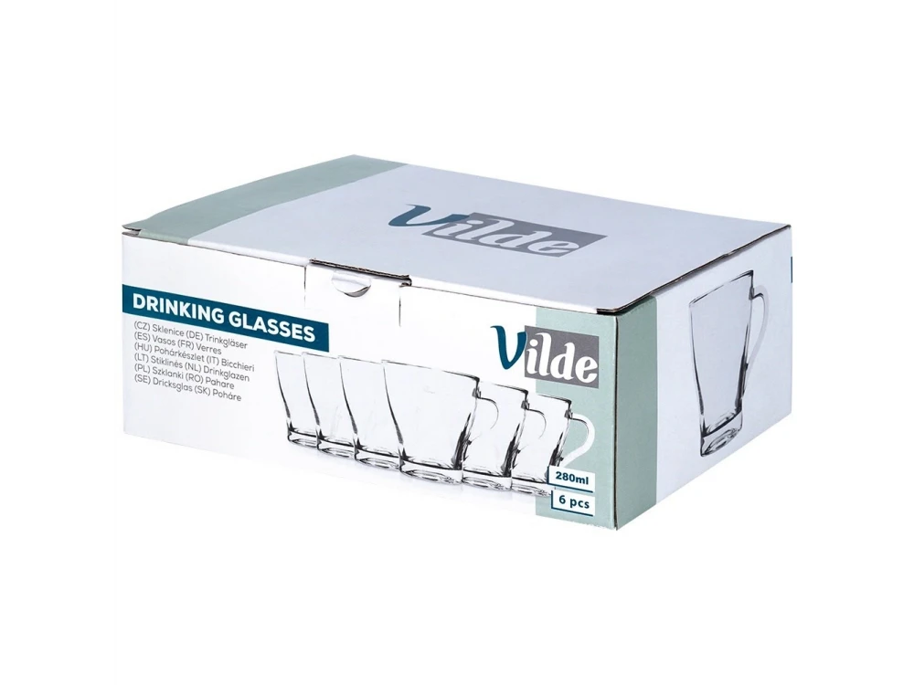 Vilde Premium Coffee / Tea Cups set of 6 250ml, Glass with Handle