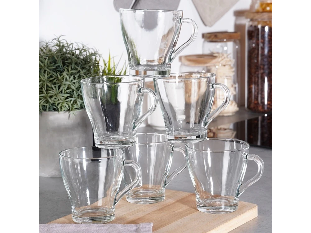 Vilde Premium Coffee / Tea Cups set of 6 250ml, Glass with Handle