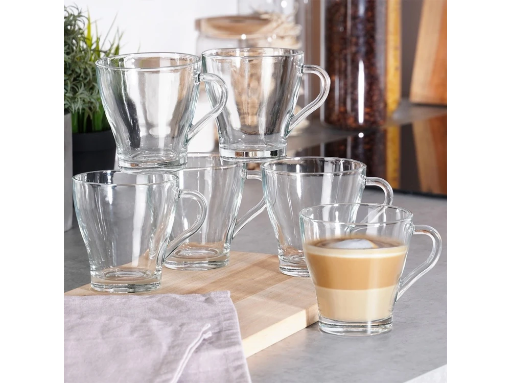 Vilde Premium Coffee / Tea Cups set of 6 250ml, Glass with Handle