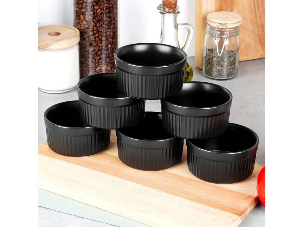 Vilde Ramekin Set of 6, Ceramic Serving Bowl with Diameter 10cm, Black