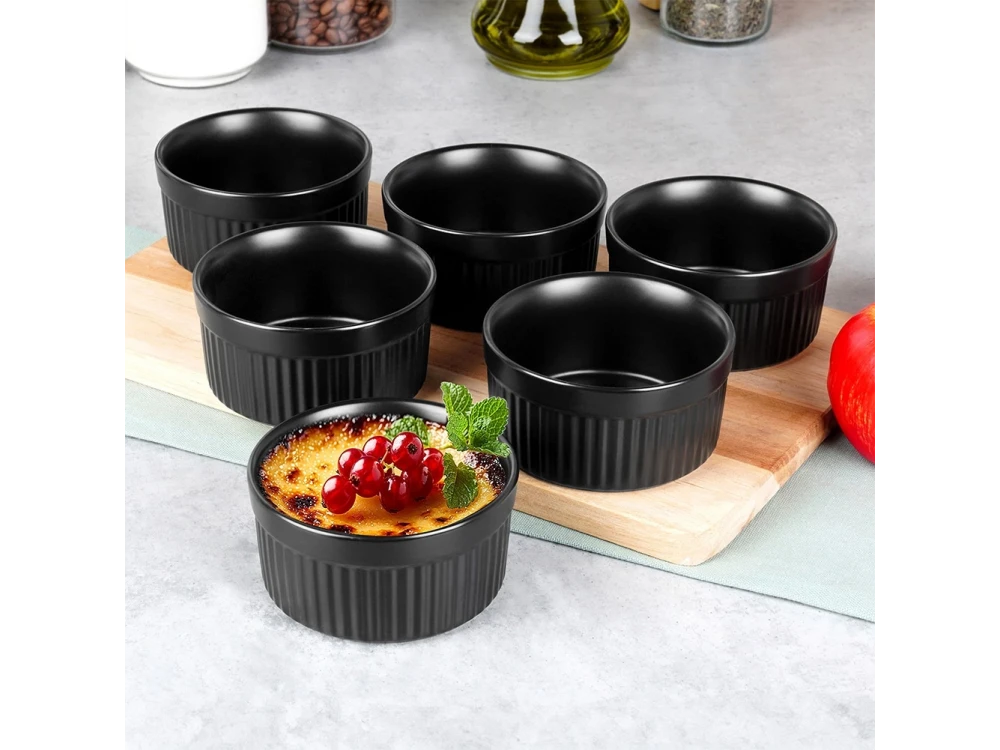 Vilde Ramekin Set of 6, Ceramic Serving Bowl with Diameter 10cm, Black