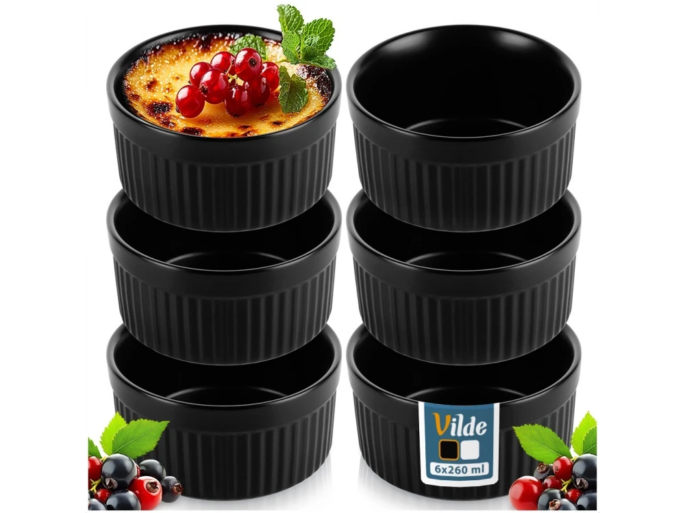 Vilde Ramekin Set of 6, Ceramic Serving Bowl with Diameter 10cm, Black