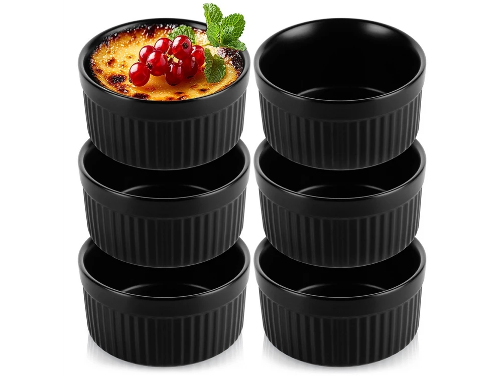 Vilde Ramekin Set of 6, Ceramic Serving Bowl with Diameter 10cm, Black