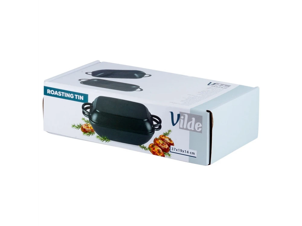 Vilde Roasting Tin Cast Iron 2-in-1, Cast Iron Casserole 3.5L + 1.L, Black