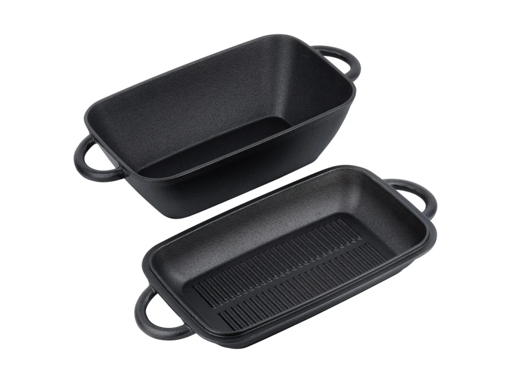 Vilde Roasting Tin Cast Iron 2-in-1, Cast Iron Casserole 3.5L + 1.L, Black