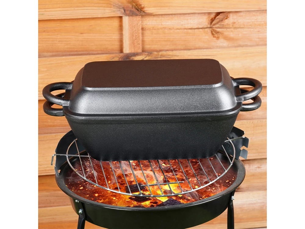 Vilde Roasting Tin Cast Iron 2-in-1, Cast Iron Casserole 3.5L + 1.L, Black
