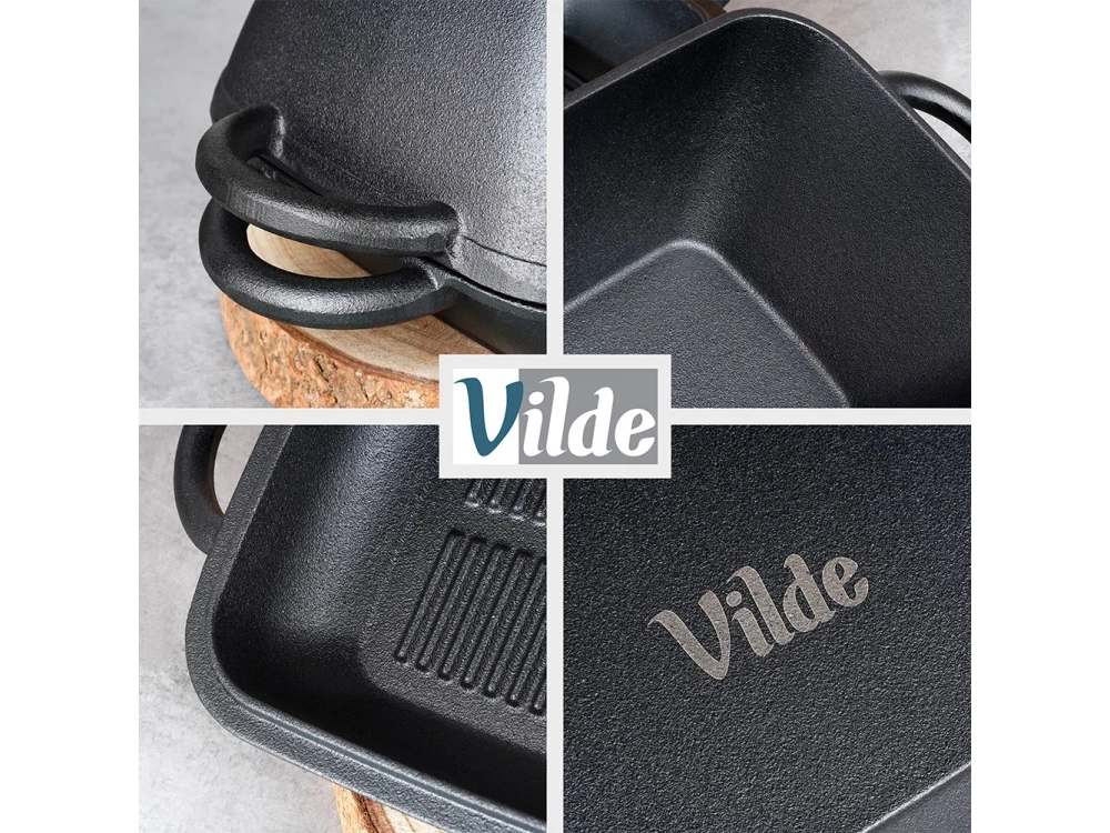 Vilde Roasting Tin Cast Iron 2-in-1, Cast Iron Casserole 3.5L + 1.L, Black