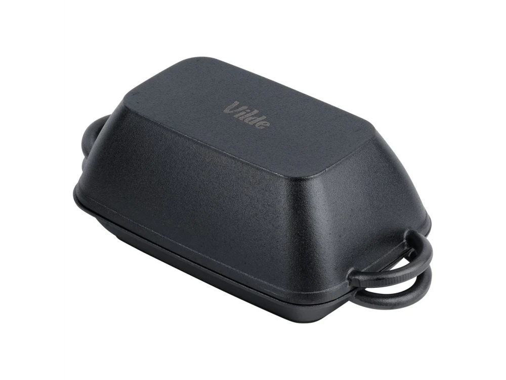 Vilde Roasting Tin Cast Iron 2-in-1, Cast Iron Casserole 3.5L + 1.L, Black