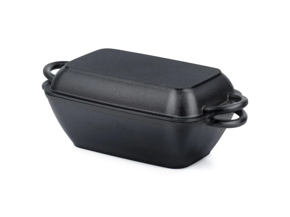 Vilde Roasting Tin Cast Iron 2-in-1, Cast Iron Casserole 3.5L + 1.L, Black