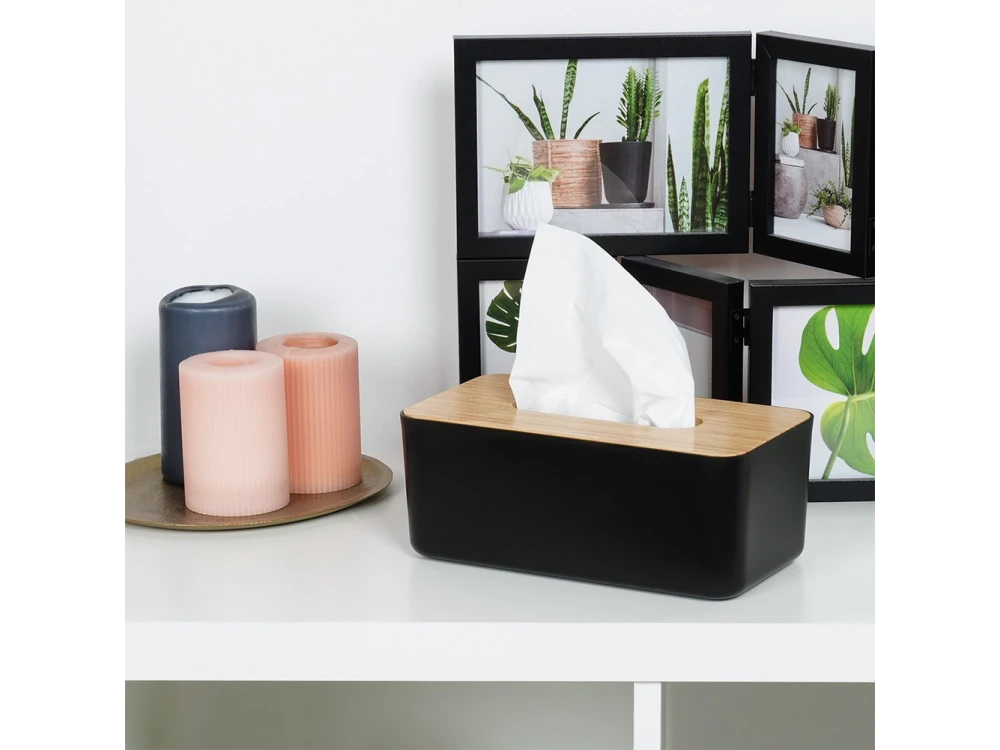 Vilde Tissue Box Holder, Wooden Tissue Box 24x13x9.5cm, Black