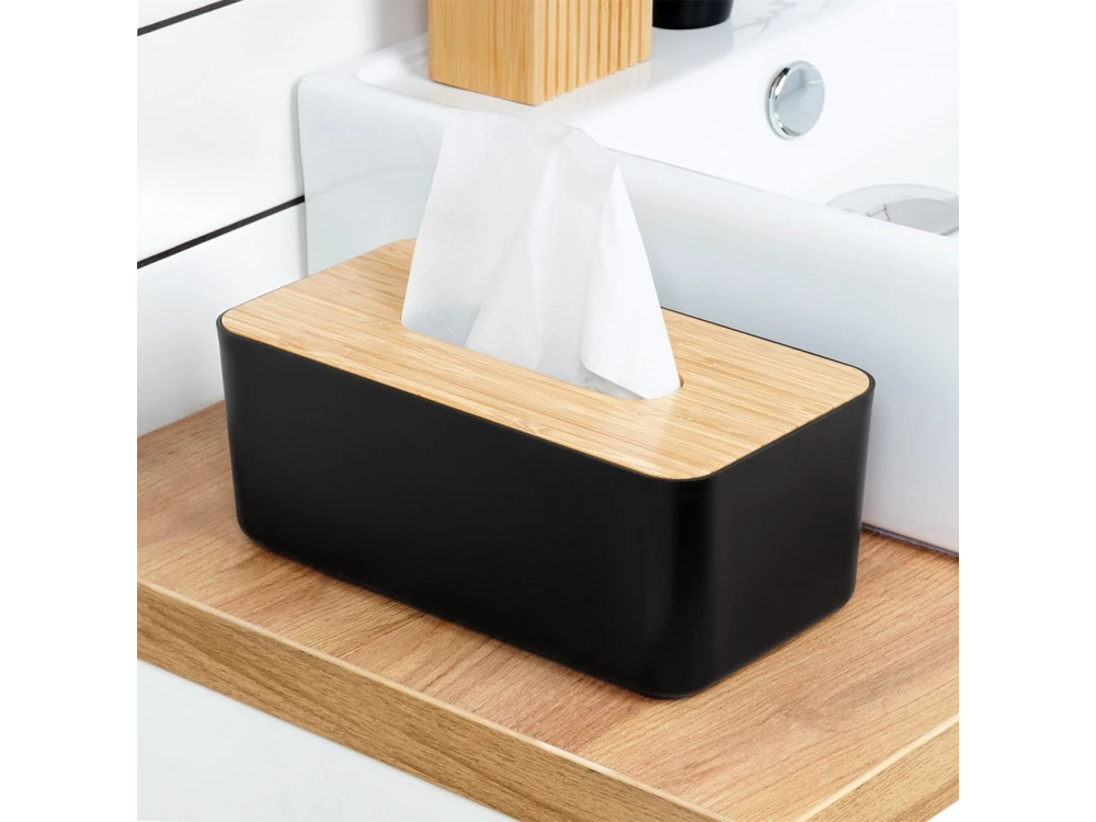 Vilde Tissue Box Holder, Wooden Tissue Box 24x13x9.5cm, Black