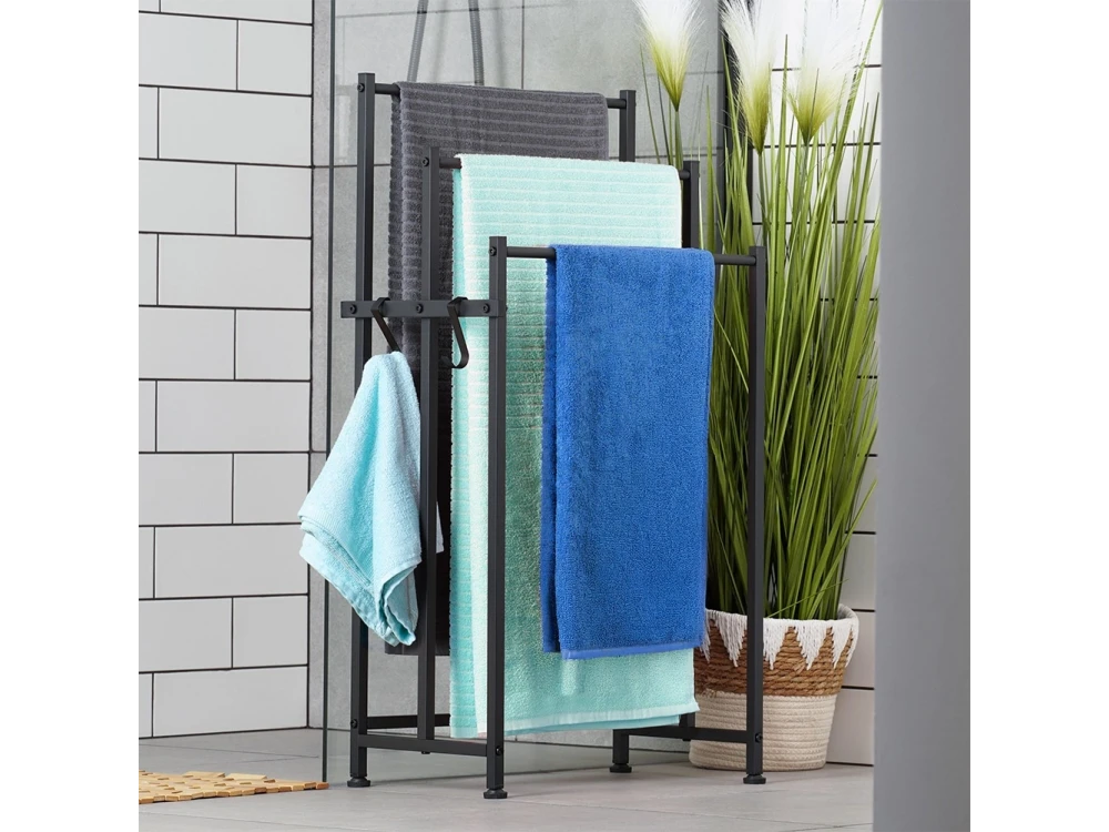 Vilde Towel Stand, Triple Bathroom Towel Hanger 45x25x84cm Metallic, Black