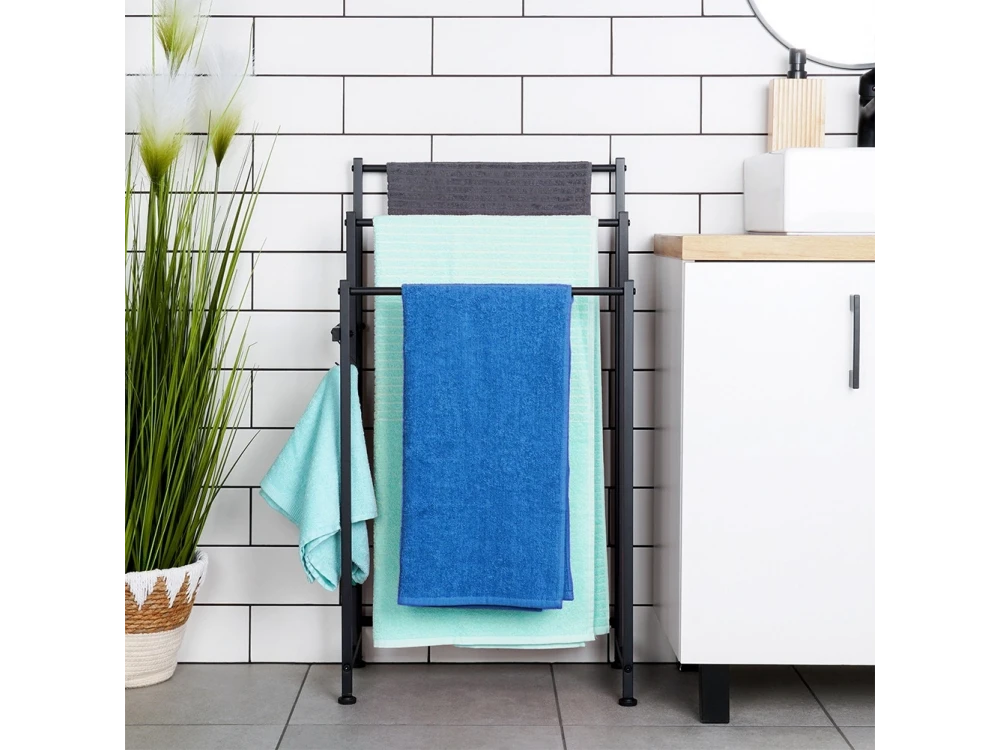 Vilde Towel Stand, Triple Bathroom Towel Hanger 45x25x84cm Metallic, Black