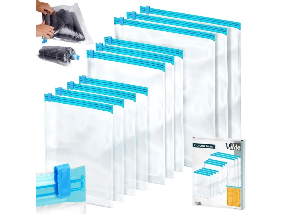 Vilde Vacuum Storage Bags, Set of 10pcs Storage Bags for Bags / Clothes Airtight with Vacuum, Transparent