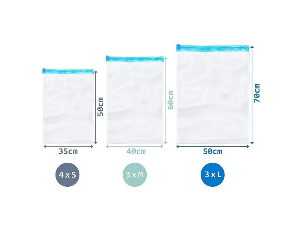 Vilde Vacuum Storage Bags, Set of 10pcs Storage Bags for Bags / Clothes Airtight with Vacuum, Transparent