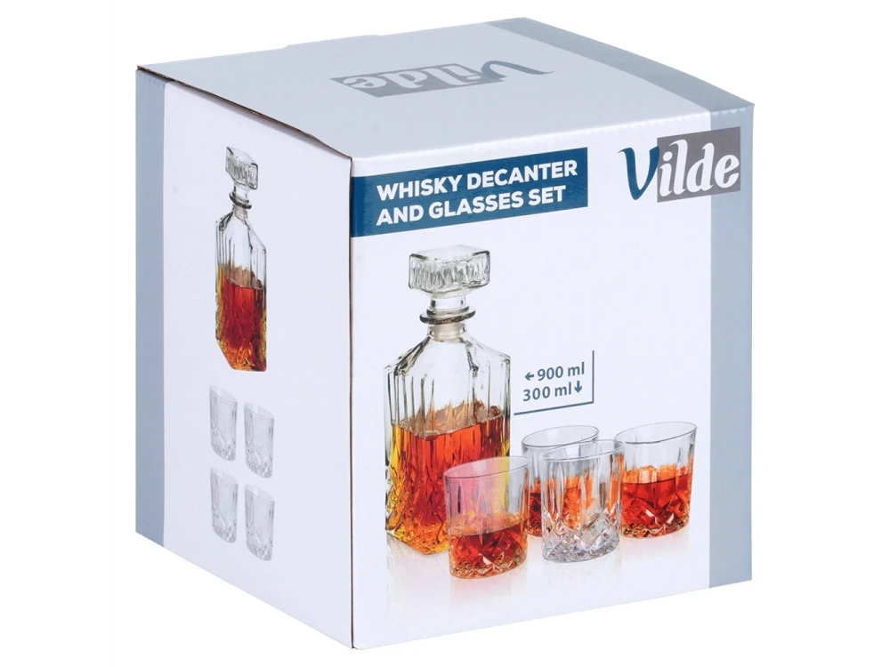 Vilde Whisky Glasses & Bottle Set - Whiskey Set, with 4 Glasses & Bottles