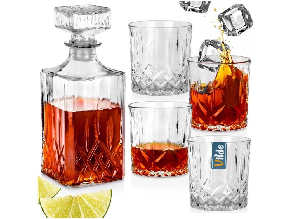 Vilde Whisky Glasses & Bottle Set - Whiskey Set, with 4 Glasses & Bottles