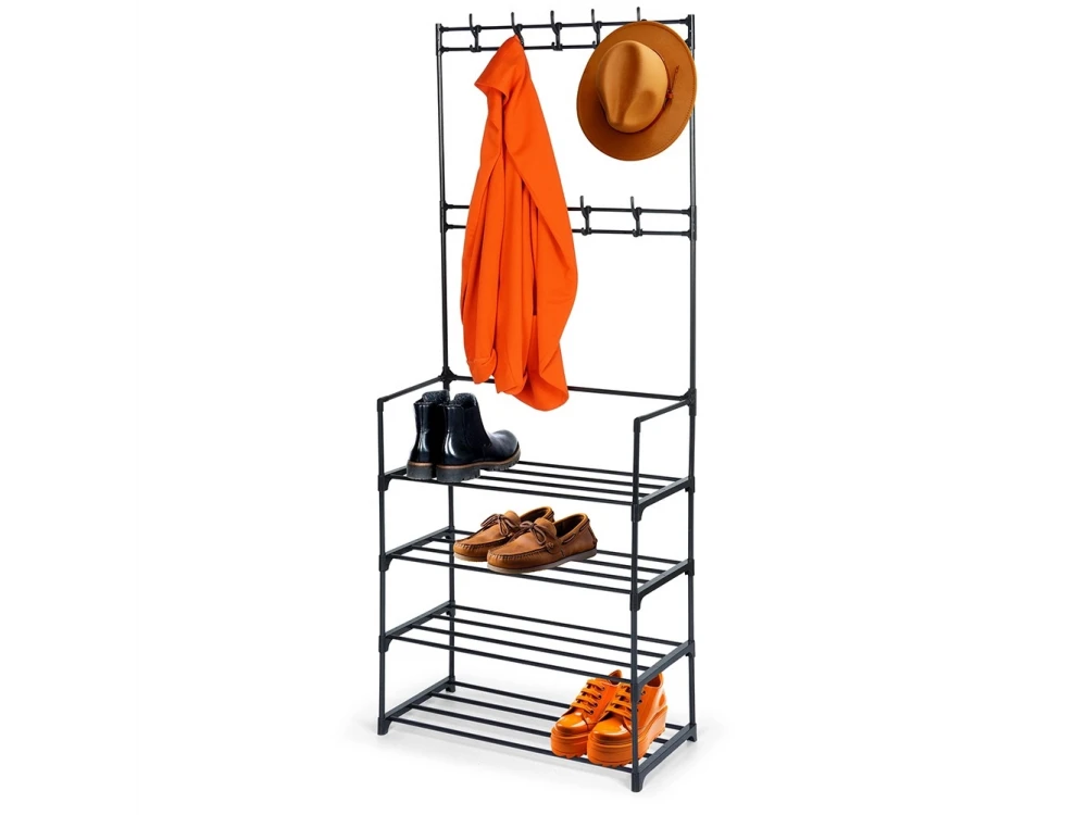 Vilde Metal Entryway Furniture with Hangers & Shoe Rack, 57x28x156cm, Black