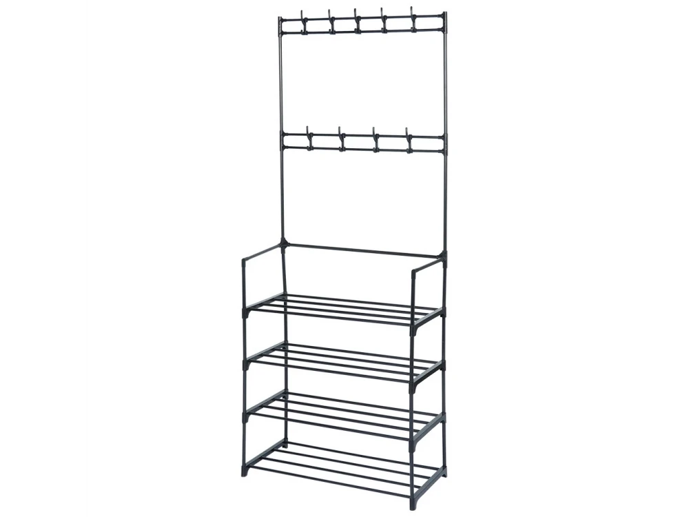 Vilde Metal Entryway Furniture with Hangers & Shoe Rack, 57x28x156cm, Black