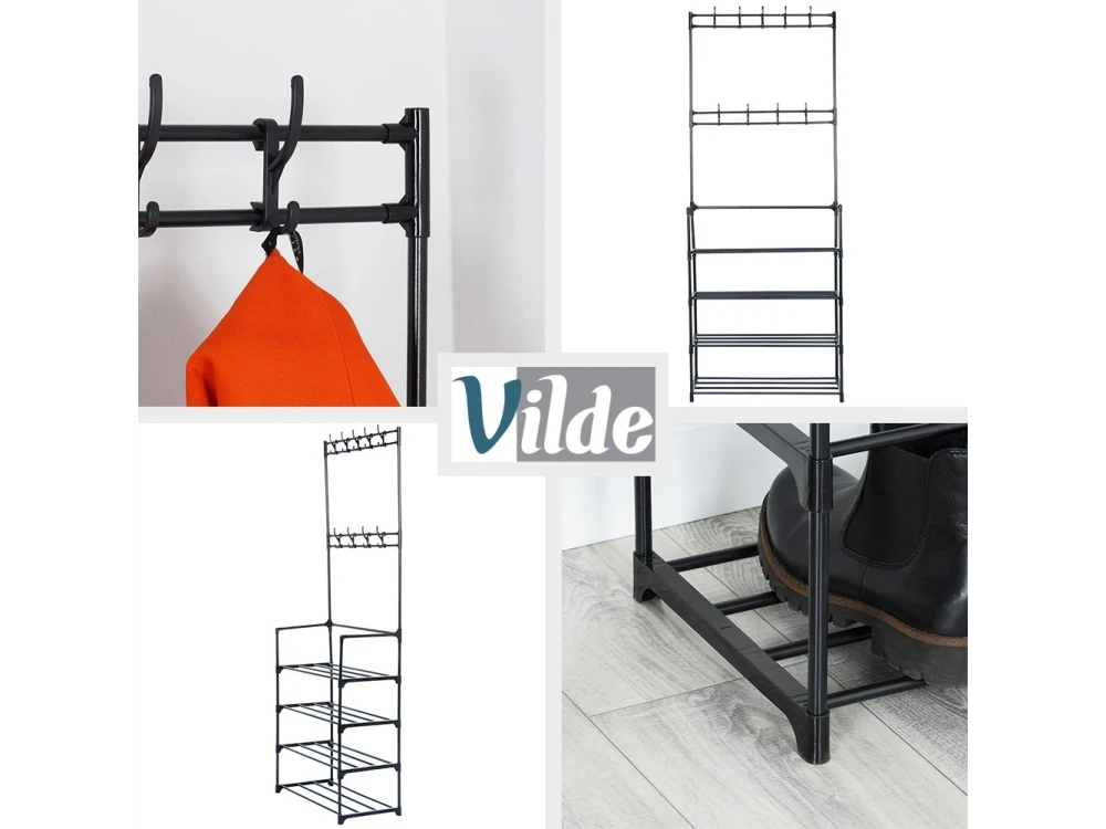 Vilde Metal Entryway Furniture with Hangers & Shoe Rack, 57x28x156cm, Black