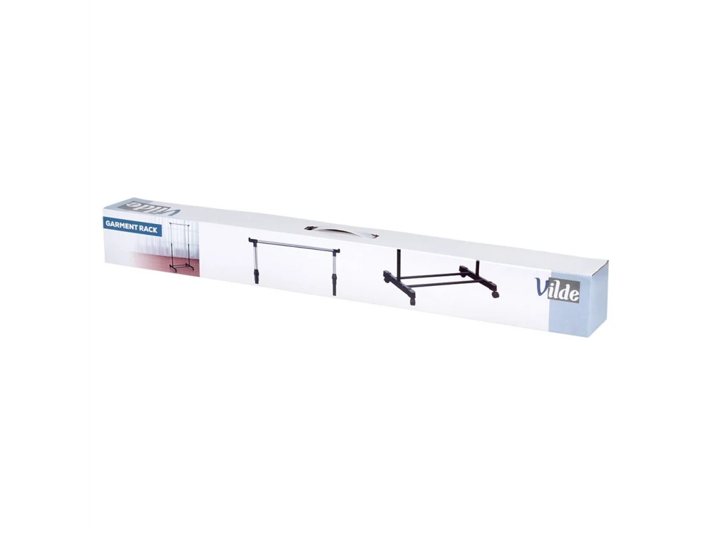 Vilde Metal Floor Clothes Hanger with Wheels, Extendable in Height and Lower Shelf 72x42x140cm, Black