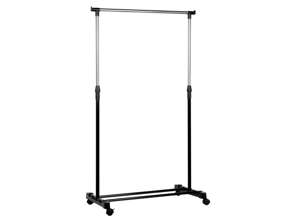 Vilde Metal Floor Clothes Hanger with Wheels, Extendable in Height and Lower Shelf 72x42x140cm, Black