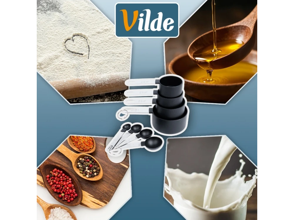 Vilde Set of 8 Kitchen Measuring Cups with Stainless Steel Handle