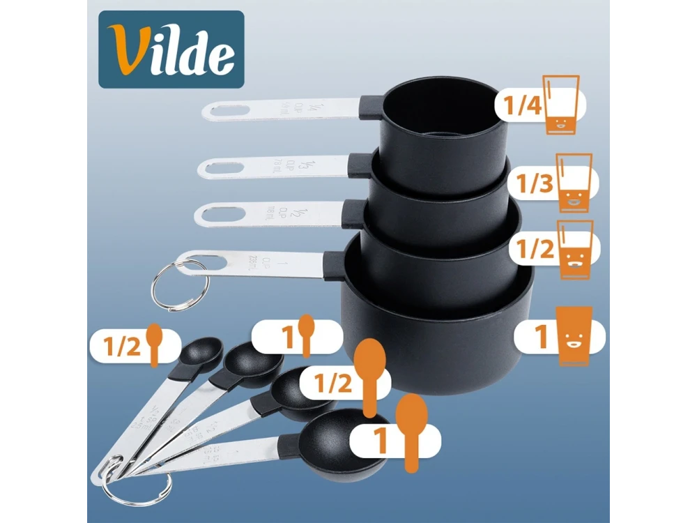 Vilde Set of 8 Kitchen Measuring Cups with Stainless Steel Handle