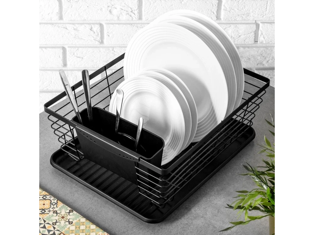 Dish Drainer Rack Black 36x30x14.5 cm